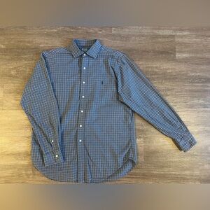 Vtg Polo Ralph Lauren Mens Shirt Large Blue‎ Plaid Stanton Classic Fit B1